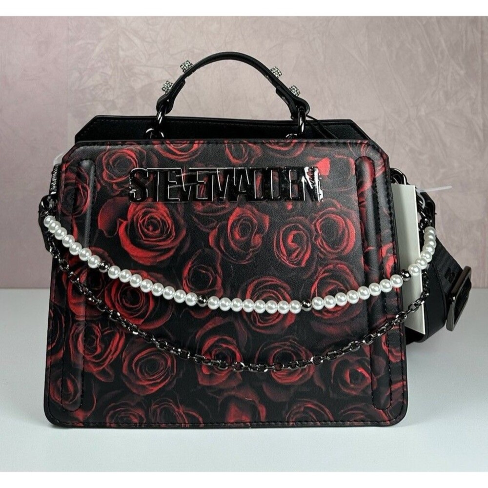 Steve Madden Rose Print Mini Satchel Crossbody Pearl Chain Gothic Y2K BEvelyn - Picture 6 of 16